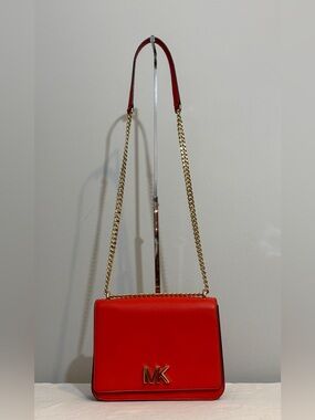 Michael Kors Mott Grapefruit Red Leather Shoulder Crossbody Bag Two Tone